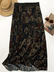  Rose Print Pleated Skirt