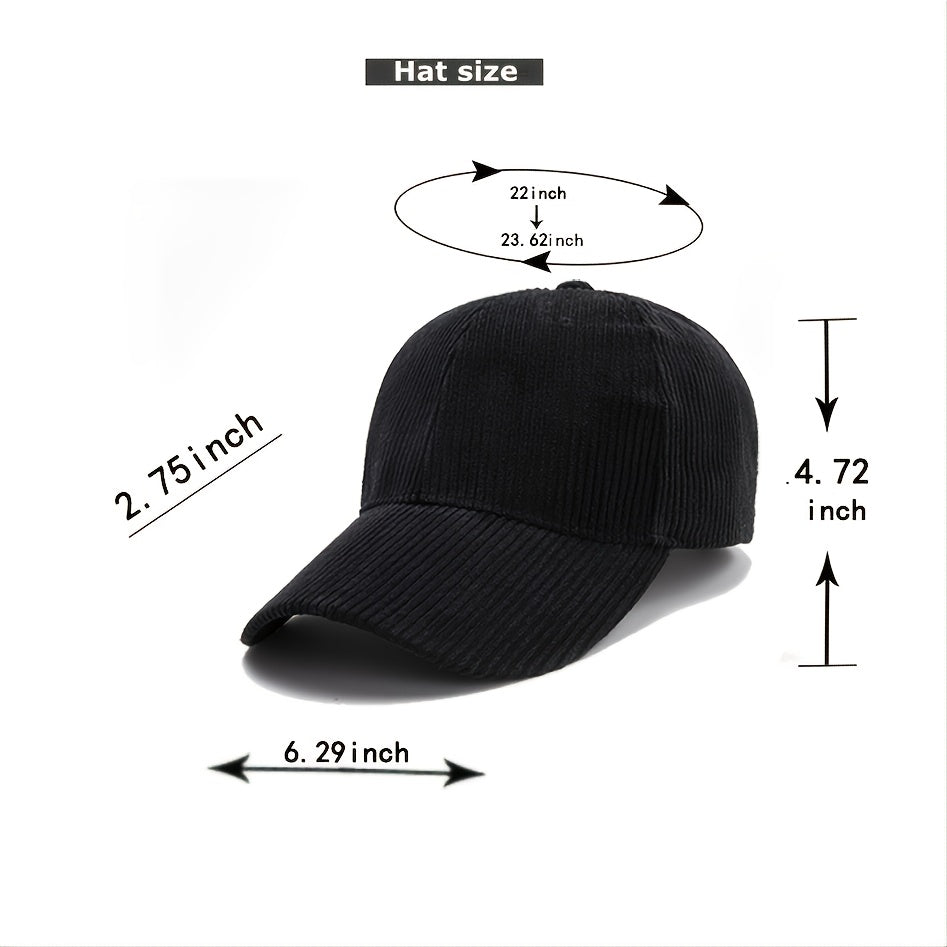 Solid Corduroy Strapback Cap Baseball Hat