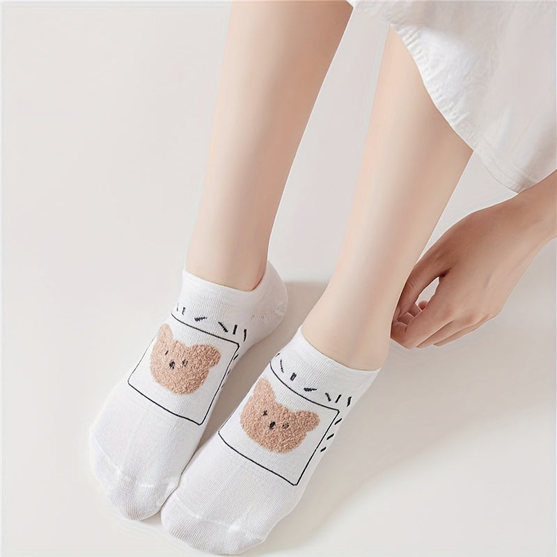 7 Pairs Cartoon Bear Ankle Socks Soft Lightweight Women's Stockings