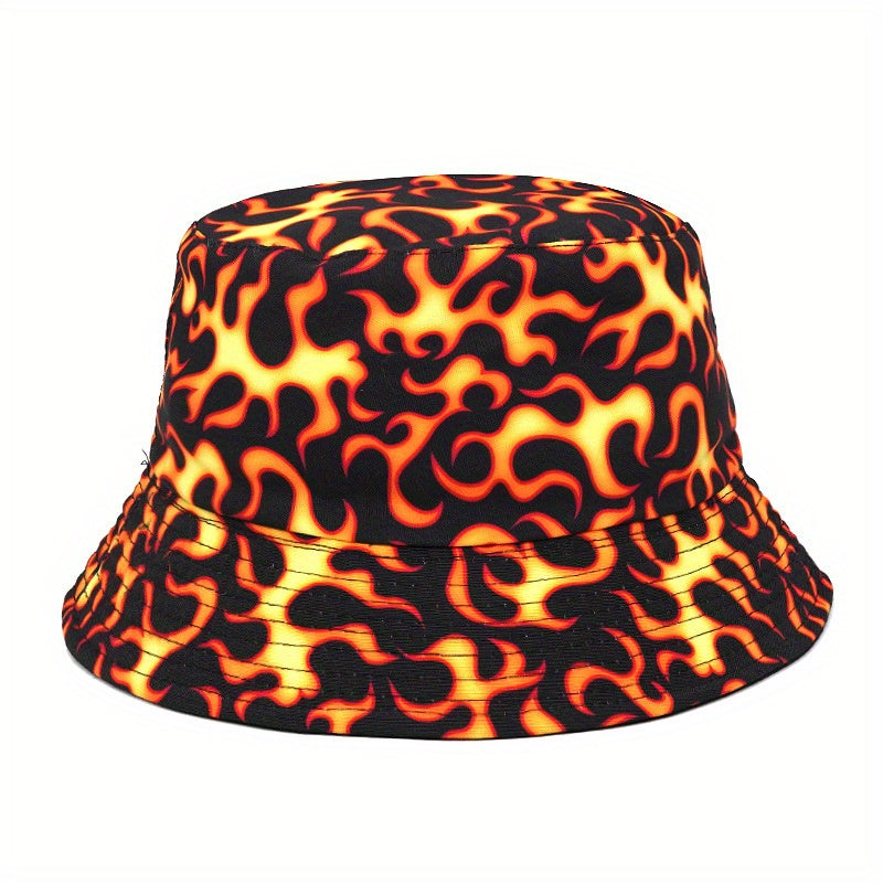 Flame Printed Reversible Bucket Hat Unisex Fisherman Cap