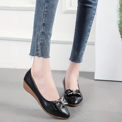 Bowknot Decor Wedge Heel Shoes Casual Point Toe Comfortable Walking Shoes