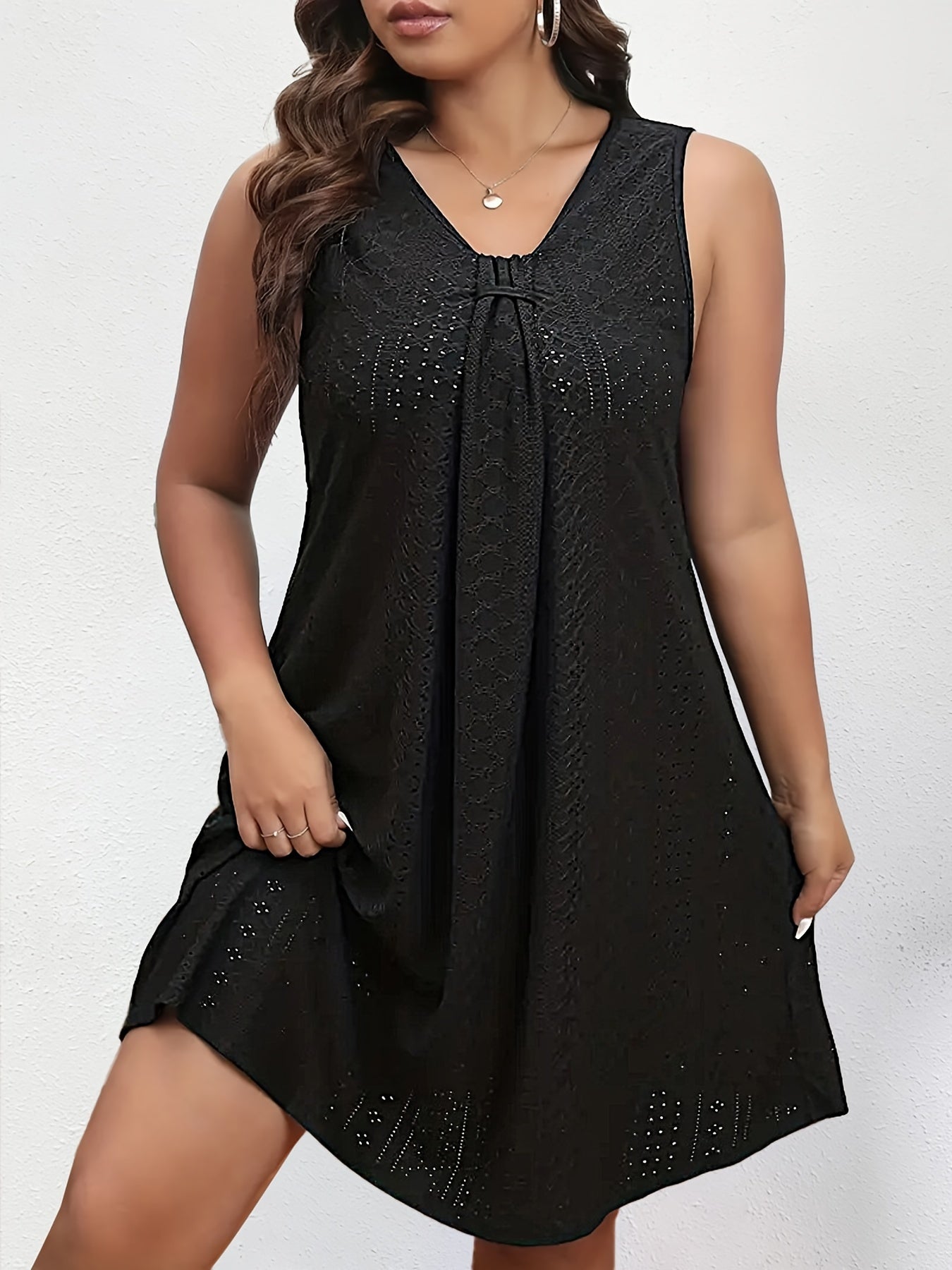  Eyelet Embroidered V-Neck Tank Dress