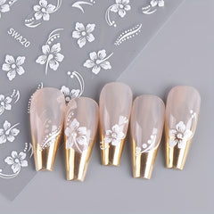 2pcs Hawaiian Floral Nail Art Stickers Pink & Flowers Tropical Leaves & Hibiscus