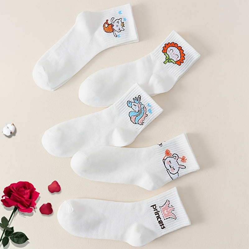 5 Pairs Cartoon Print Socks for Women