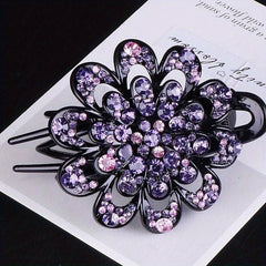 Women Rhinestone Hair Clip Large Glitter Flower Duck Billed Clip