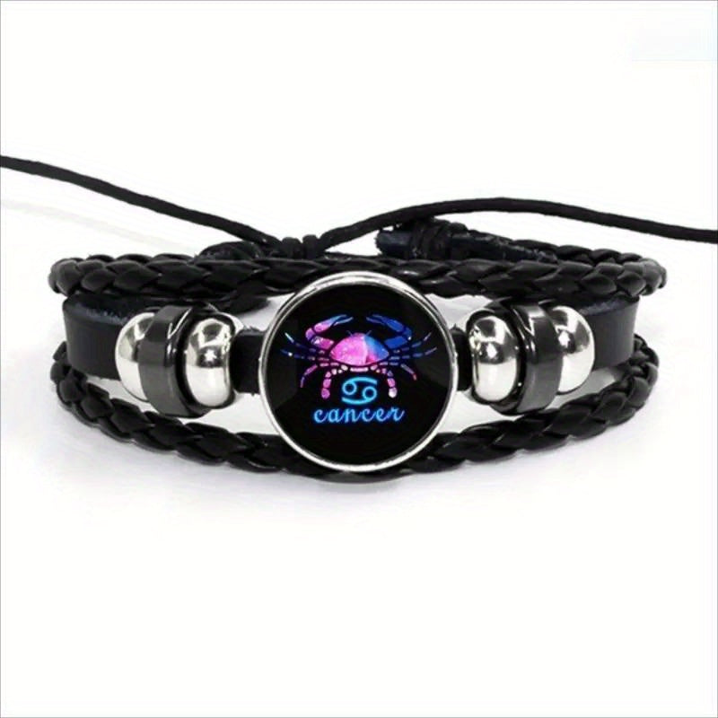 12 Constellation Leather Woven Bohemian Denim Bangle