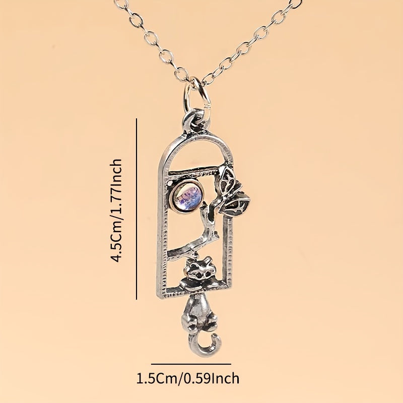 Playful Cat Pendant Necklace, Window Sill Design