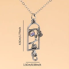 Playful Cat Pendant Necklace, Window Sill Design