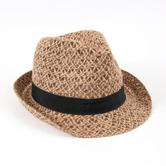 British Style Khaki Fedora Cap Vintage Straw Jazz Hat