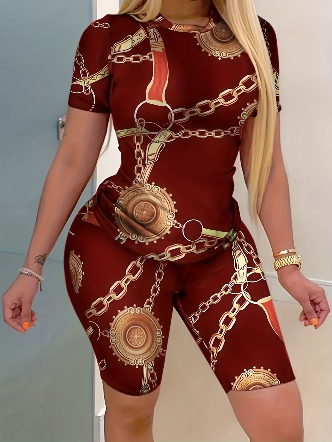 Hourglass Chain Print Casual Two piece Set