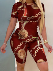 Hourglass Chain Print Casual Two piece Set