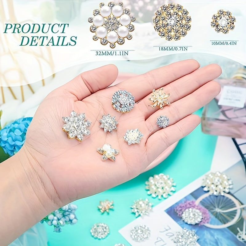 11pcs Glitter Pearl Rhinestone Flower Pendant Set for DIY Jewelry Making