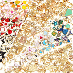 60 PCS Silvery & Golden Enamel Bracelet Charms for Jewelry Making