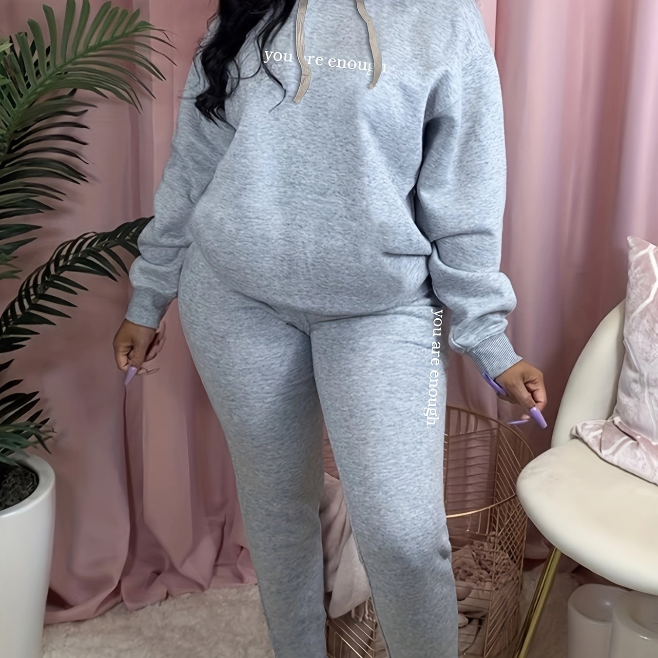Women's Plus Letter Print Hoodie & Joggers Set