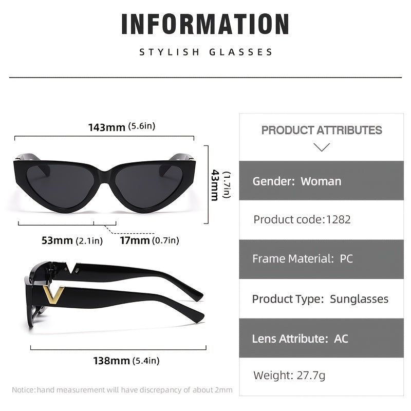 Striped V Triangle Cat Eye Sunglasses Small Frame Glasses