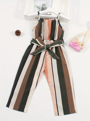 Striped Belted Cami Rompers For Girls