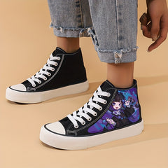Girl's High Top Anime Pattern Skate Shoes Non Slip Casual Lace Up Sneakers