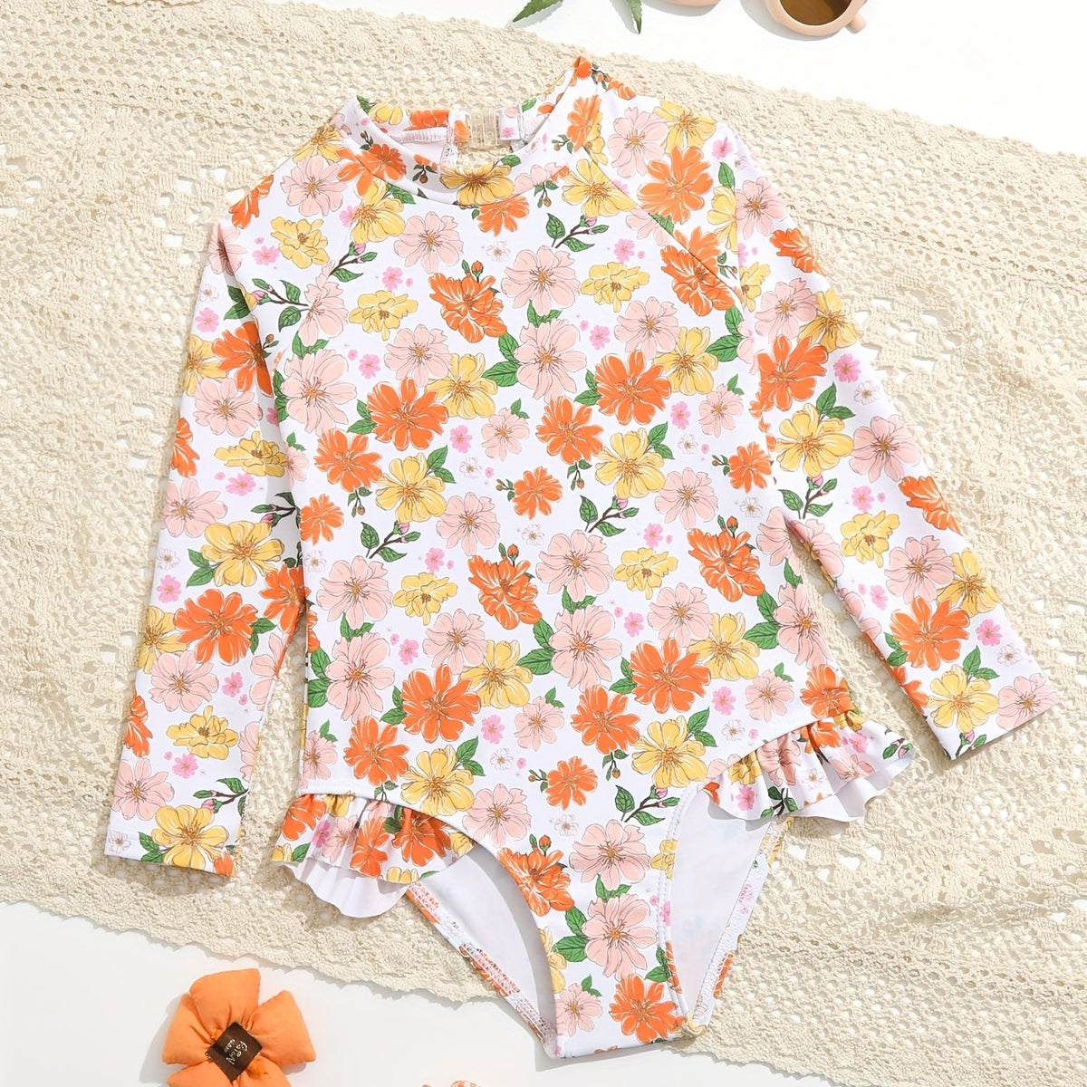 Toddler Girls Floral Ruffle Swimsuit with Cut Out Back