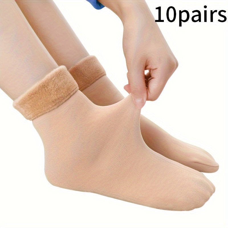 10 Pairs Plush Lined Socks Comfy & Warm Mid Tube Socks