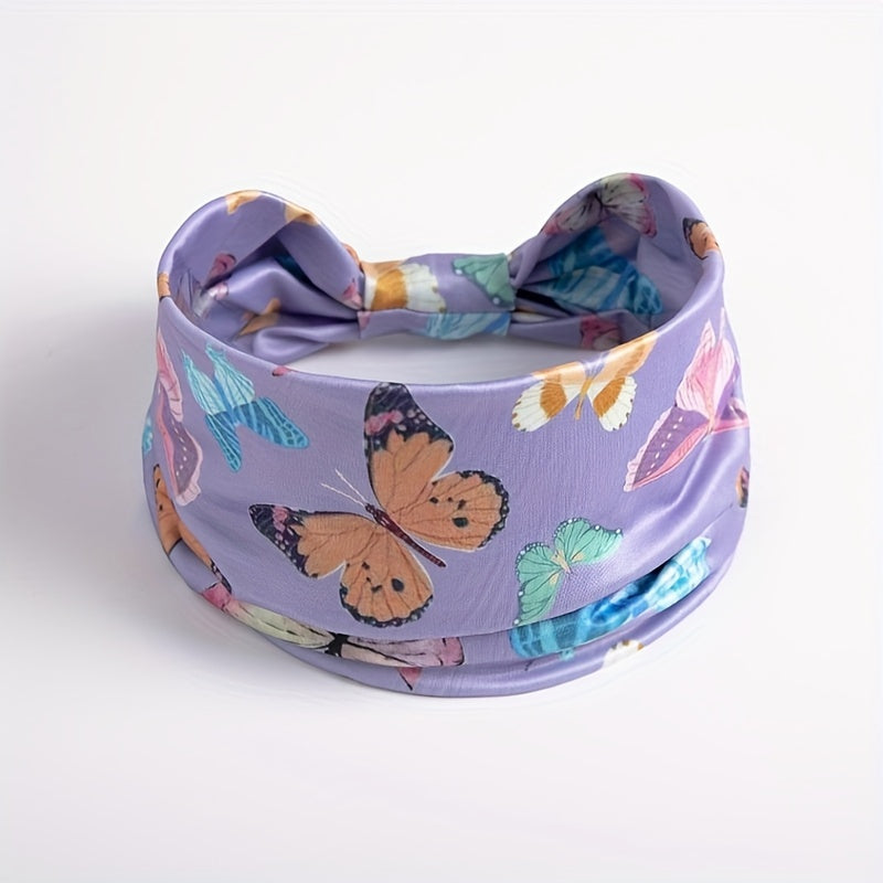 Boho Butterfly Headband Wide Knotted Hair Band Stretchy Sport Yoga Accessory