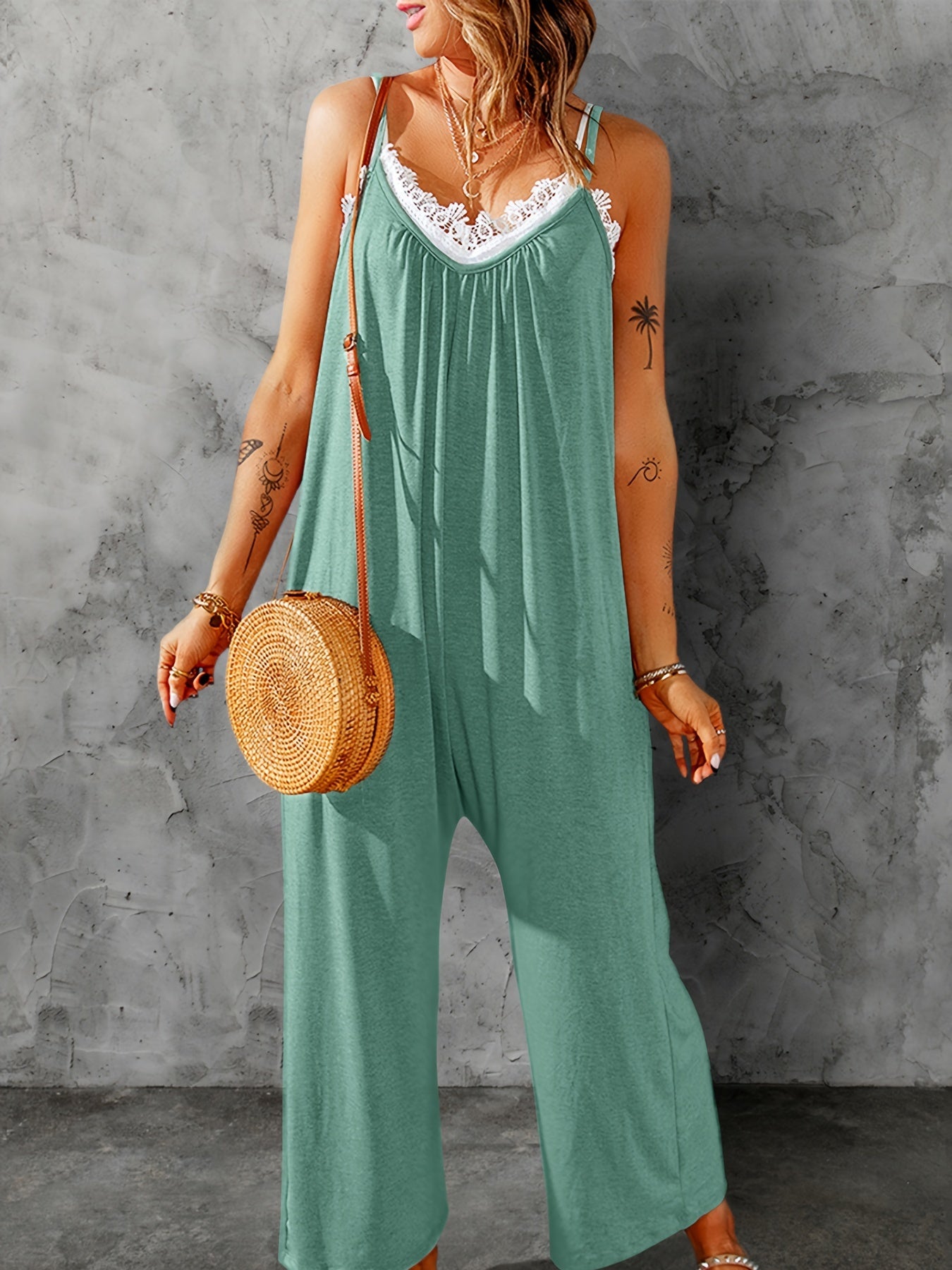 Summer Pocket Cami Jumpsuit Casual Backless Loose Jumpsuit