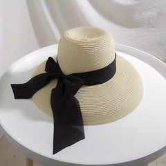 Ribbon Bowknot Sun Hat Cap Straw Hat Hepburn Style