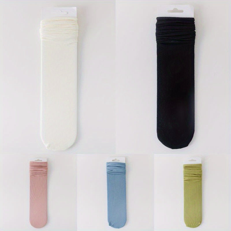 5 Pairs Solid Socks Comfy & Breathable Women's Stockings