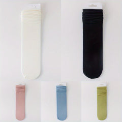 5 Pairs Solid Socks Comfy & Breathable Women's Stockings