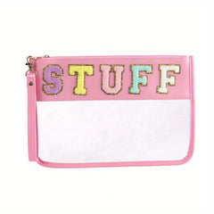 Chenille Letter Patch PVC Pouch Zipper Transparent Cosmetic Bag