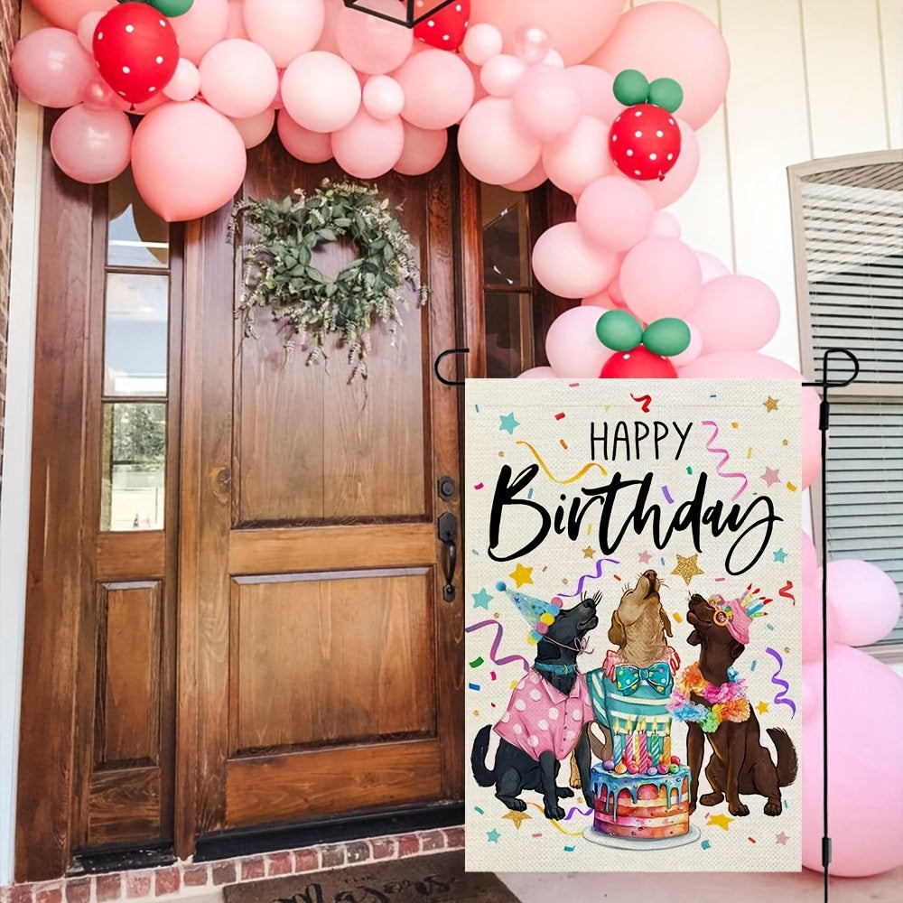 Happy Birthday Garden Flag Double Sided Burlap Outside Dogs Cake Party Gift