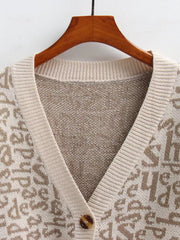  Letter Print Sweater Cardigan With Pockets