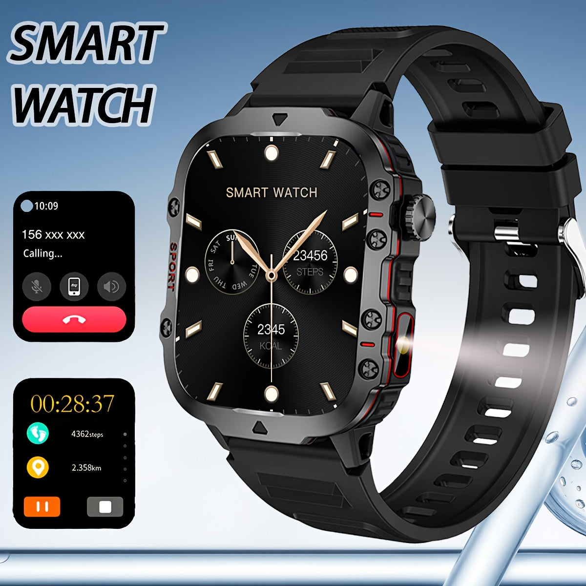 Unisex Smart Watch LED Flashlight Music Alerts Pedometer