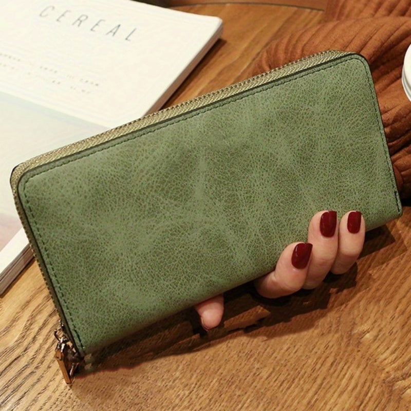 Women's Vintage Long Clutch Purse Faux Leather Coin Purse Zipper Bag