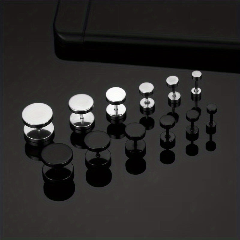 Men's Silver Round Disc Earrings 316L Stainless Steel Ear Clasps