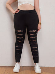  Solid Cut Out Lace High Rise Leggings
