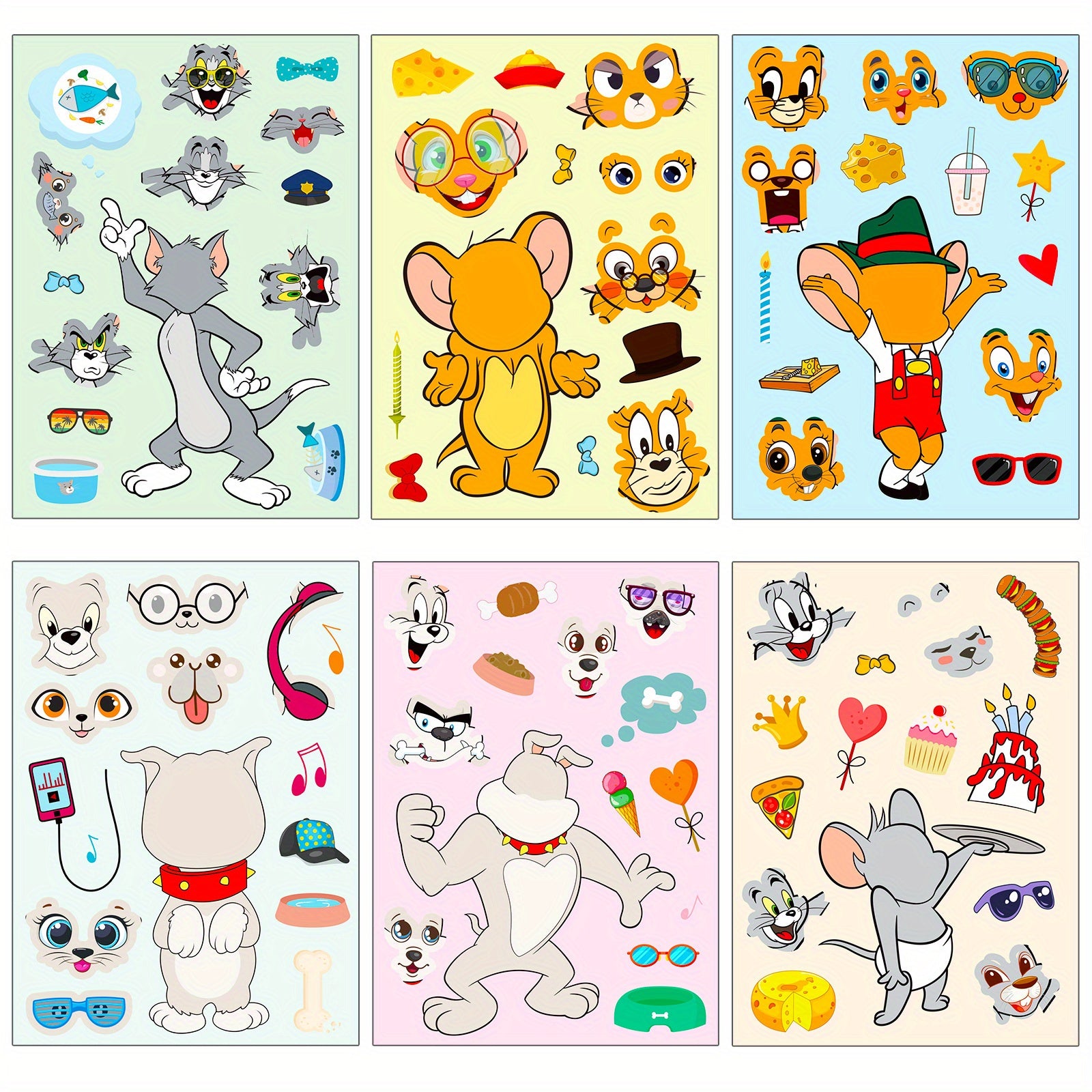 6pcs Big Head Cartoon Kitten Face Changing Stickers Puzzle Stickers