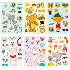 6pcs Big Head Cartoon Kitten Face Changing Stickers Puzzle Stickers