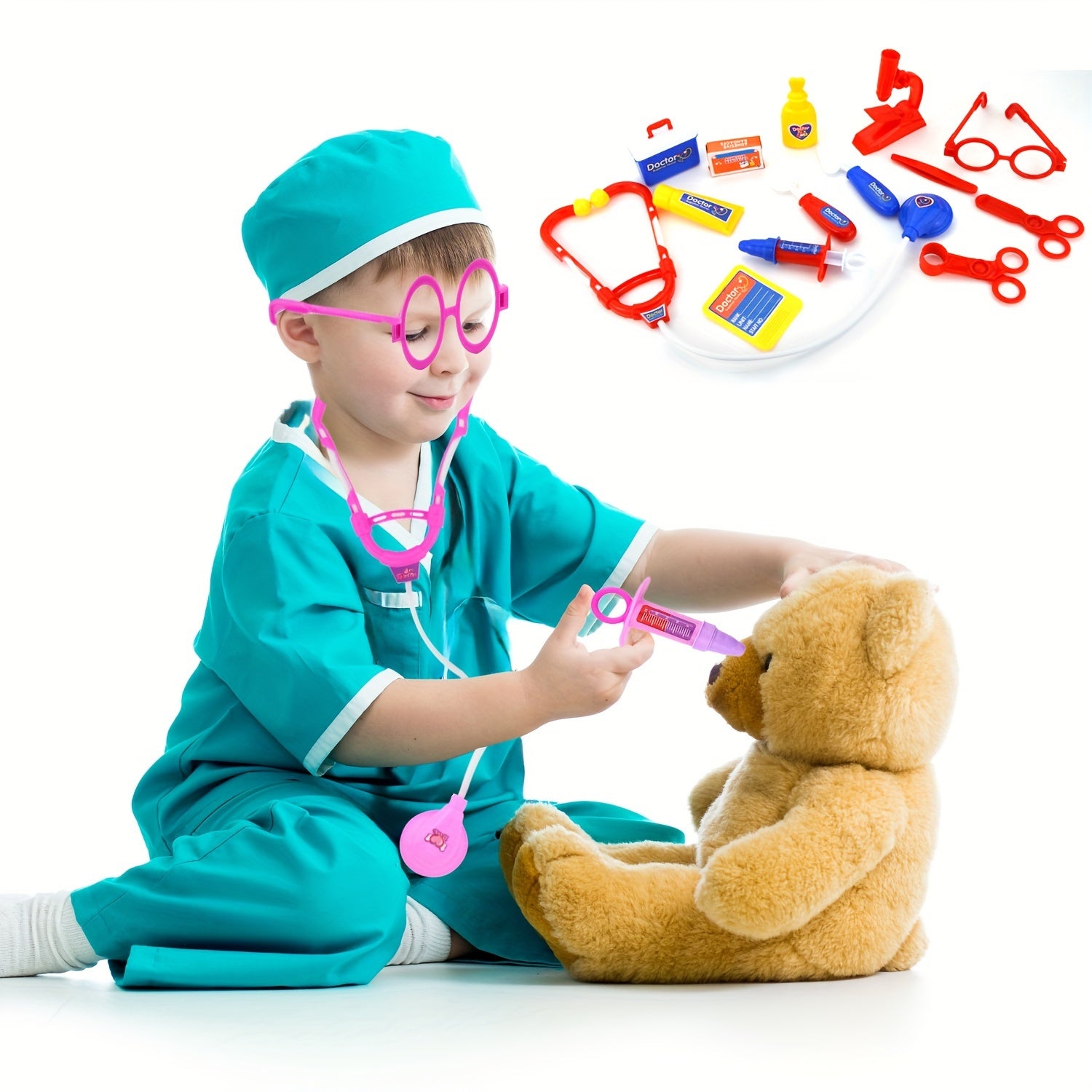 15 Piece Children's Doctor Playset & Medical Kit Pink