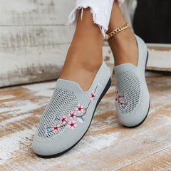 Women's Floral Embroidered Mesh Flat Shoes Lightweight Casual Footwear