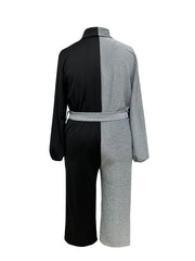  Colorblock Button Up Wide Leg Jumpsuit