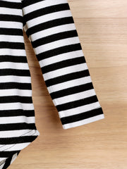 Girls' Striped & Letter Print Hoodie Top