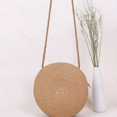 Straw Woven Crossbody Bag Braided Circle Purse Mini Beach Bag