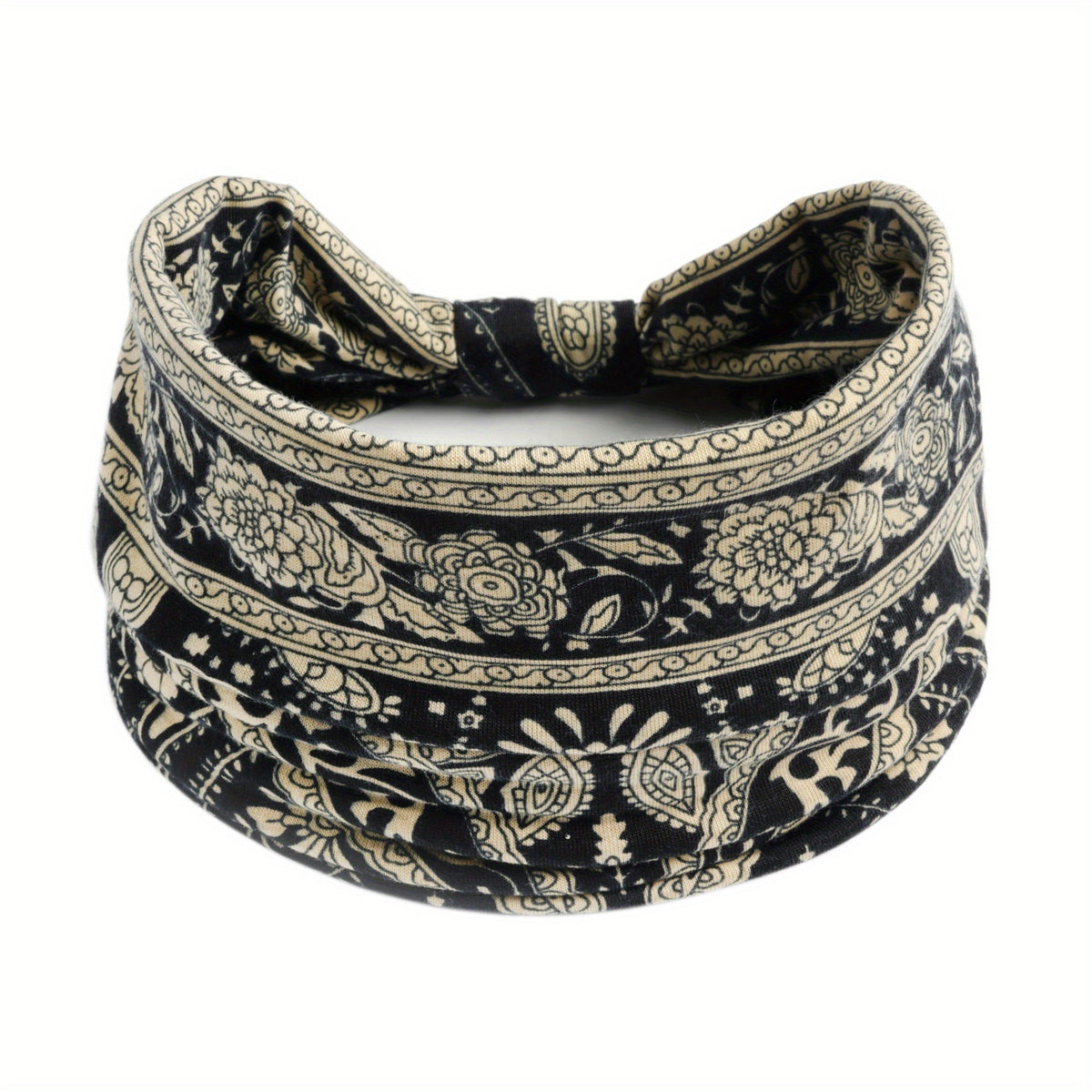 Vintage Paisley Pattern Headband Wide Knotted Hair Band Stretch Yoga Sweatband
