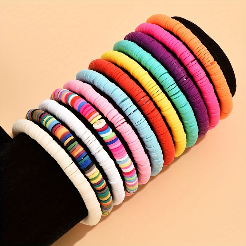 Colorful Polymer Beaded Stretch Bracelet Boho Beach Jewelry