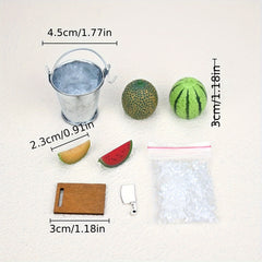 Dollhouse Fruit Set: Ice Bucket Cantaloupe & Watermelon