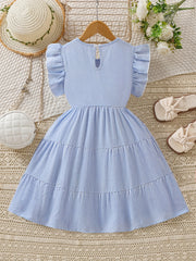 Girls' Butterfly Sleeve Stripe Dress Casual Fit Youth Girl Dresses