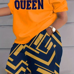  2-Piece Set Women's Top & Shorts Geometric Print Casual Outfit
