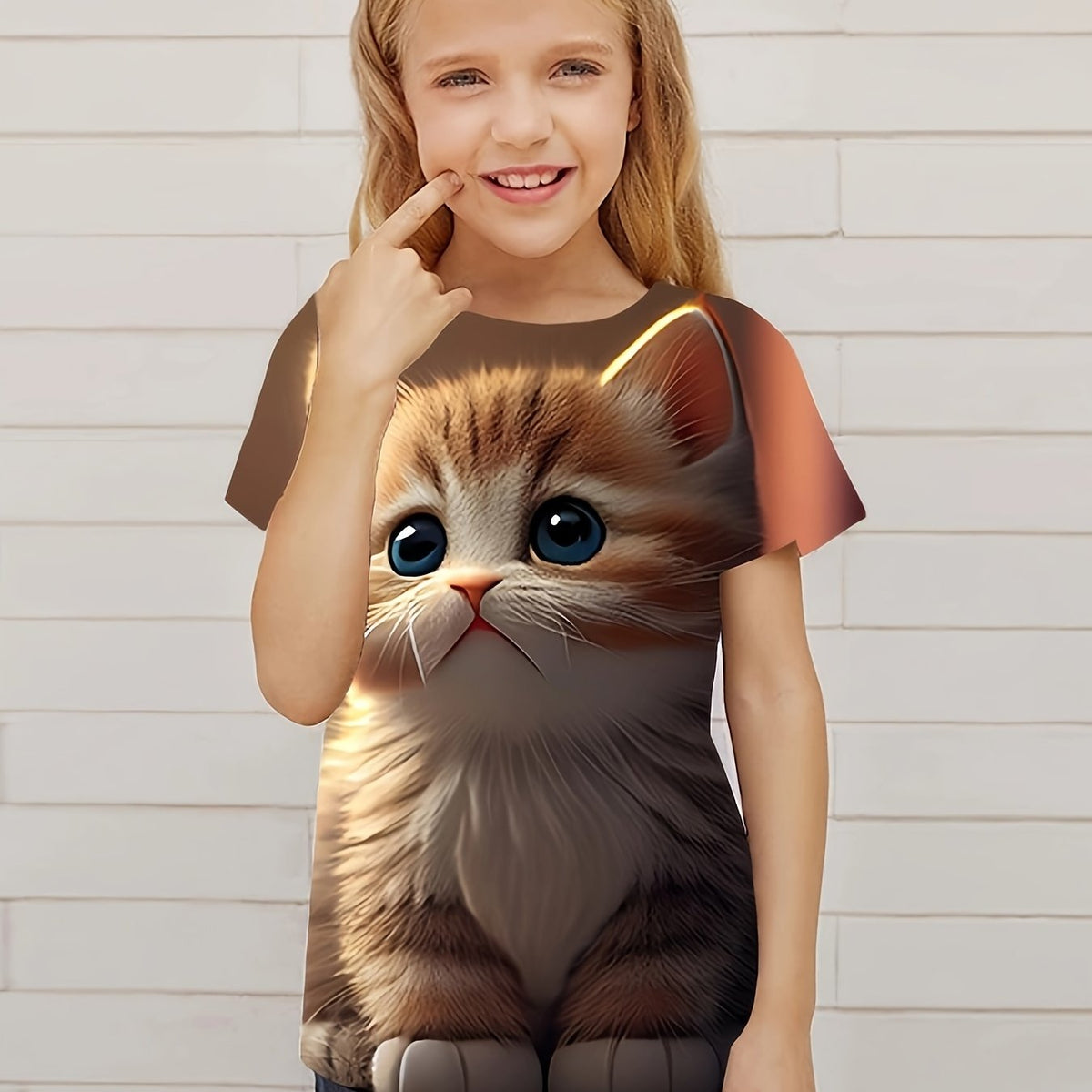 Sweet Cat Graphic Short Sleeve T shirt for Girls Summer Gift