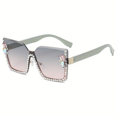 Rhinestone Rimless Sunglasses Large Gradient Glasses UV400