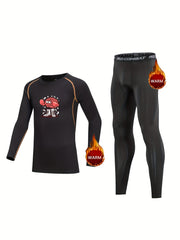 Kids Fleece Lined Compression Base Set Brain Boxing Print Top & Leggings